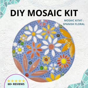 spanish floral mosaic kit with blue grout and colourful tiles